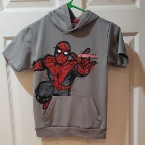 Spider-Man Gray Kids Short Sleeve Hoodie With Front Pocket Size 7
